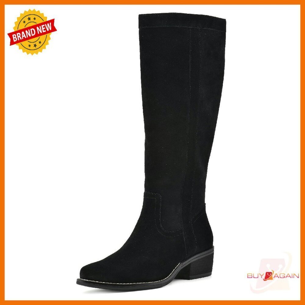 Women's Stack-Heeled Tall Boots, Size 6-11, Inside Zipper, Tapered Toe